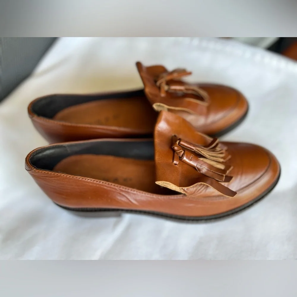 🚨⬇️🤑Jonak Paris Brown Leather Brogue Fringe Mocasines Loafers size 7-7.5 - Picture 6 of 14